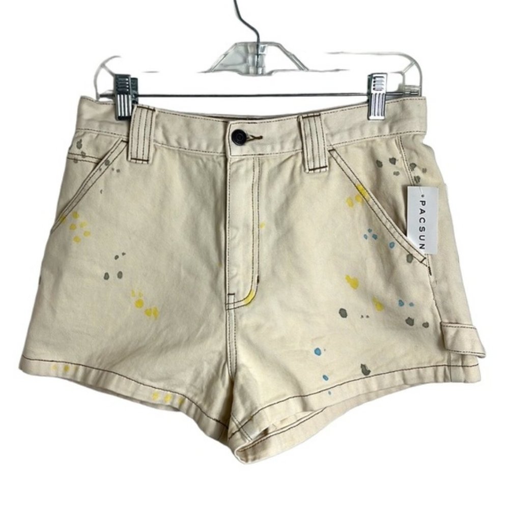 NWT Pacsun Paint Splatter Cream Shorts Size 29 Y2K